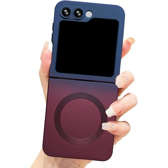 Gradient Magnetic for Samsung Galaxy Z Flip 5 5G Phone Case, Compatible with MagSafe, Upgraded Camera Lens Film Protection Shockproof Matte Cases for Galaxy Z Flip 5 6.7"(Blue red Gradient)