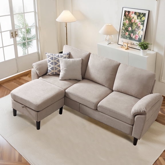 Pingliang Home 80" Sectional Sofa Couch,L Shaped 3 Seat with Reversible Storage Ottoman and Side Pockets, Modern Polyester Fabric Sofa Couches for Living Room Apartment Office Studio Small Space