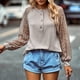 thumbnail image 4 of Camisa de manga farol, top tipo jersey para mujer, top con mangas ahuecadas y farol, top con botones en la parte delantera, confiabilidad excepcional, 4 of 9