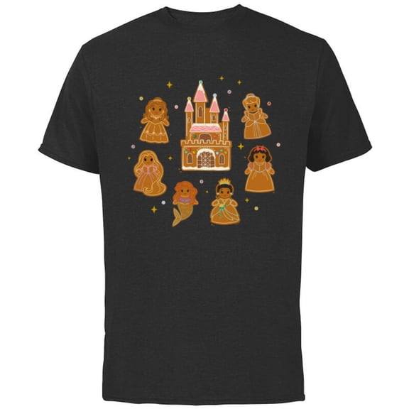Disney Princess Holiday Christmas Gingerbread Cookie Castle - Short Sleeve Cotton T-Shirt for Adults - Customized-Black