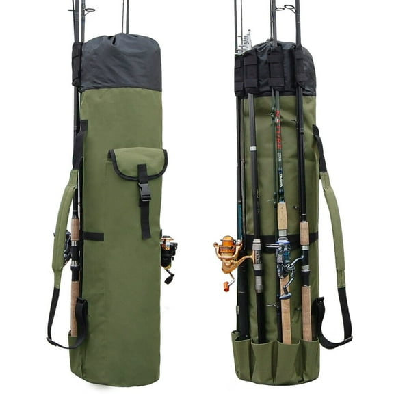 Fishing Pole Bag with Rod Holder Canvas Carrier Bag Fishing Rod Reel Organizer Bag Foldable Fishing Tackle Storage Bag Travel Case Fishing Gifts for Men