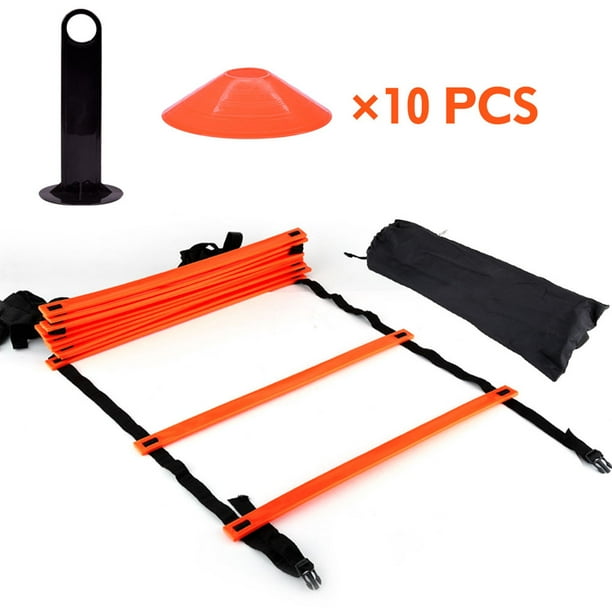 Kit de tren de agilidad de velocidad, escalera plana de 19 pies, 10 conos de disco para entrenamiento atlético