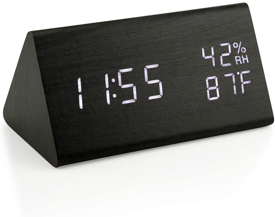 LED Wooden Alarm Clock, Electronic Digital Adjustable Brightness