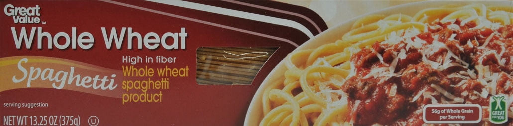 Great Value Whole Wheat Regular Spaghetti Pasta, 13.25 oz