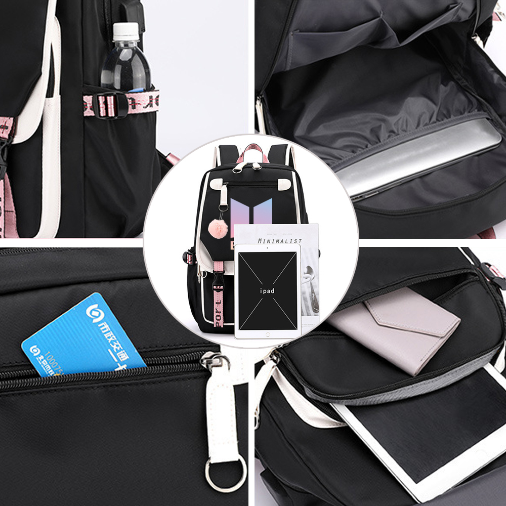ASD Lighting USB and Audio Cable Ports Kpop Bts Print Backpack