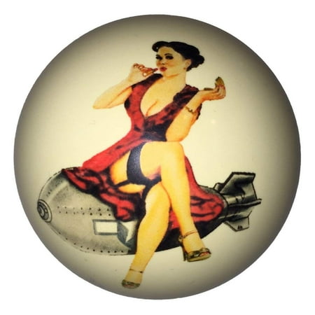 Red Dress Pin-Up Girl on Bomb Cue Ball for Pool Players Custom by D&L (The Best Billiard Player)
