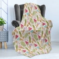 thumbnail image 4 of Summer Soft Flannel Fleece Throw Blanket, Doodle Pattern of Ice Creams Watermelon Slices Pineapples Cherries and Mandarins, Cozy Plush for Indoor and Outdoor Use, 50" x 70", Multicolor, by Ambesonne, 4 of 5