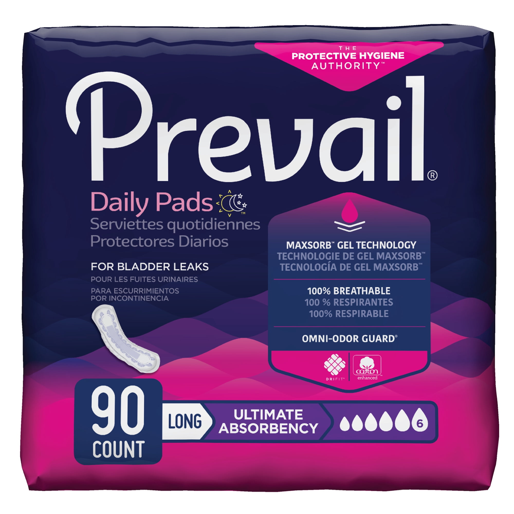 Prevail Ultimate Absorbency Long Bladder Control Pads, 90 Count