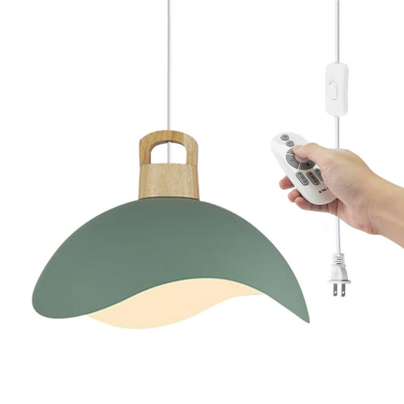 Kiven Plug in Pendant Light, Modern Hanging Light Fixture with Remote Control, Green Metal Lampshade, E26 Socket Dimmable Pendant Light