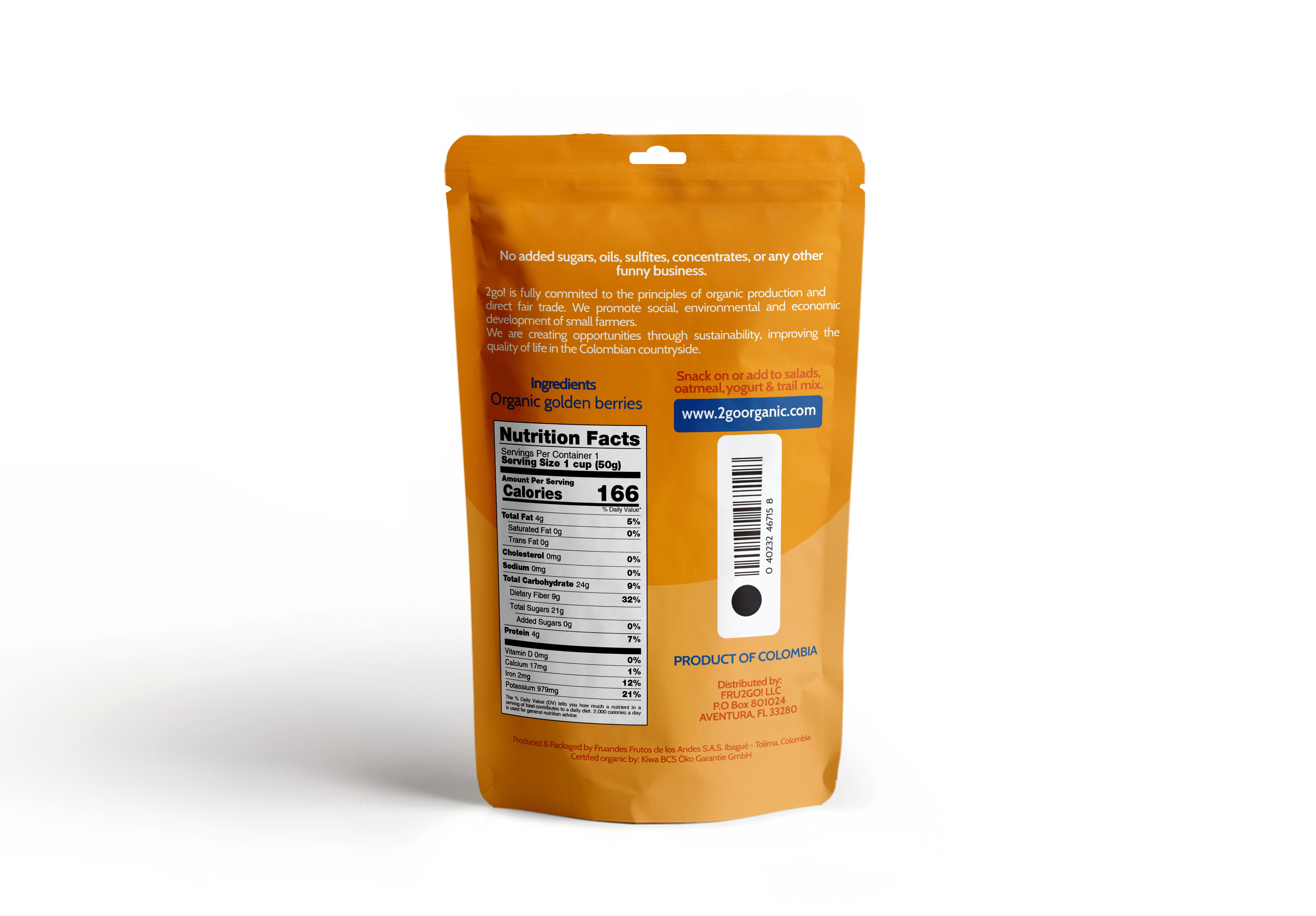 2GO!® Organic Dried Golden Berries - Pack of 4 units- 1.76 oz each
