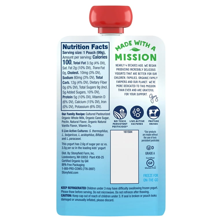 Stonyfield Organic Kids Whole Milk Yogurt Pouch Vanilla oz