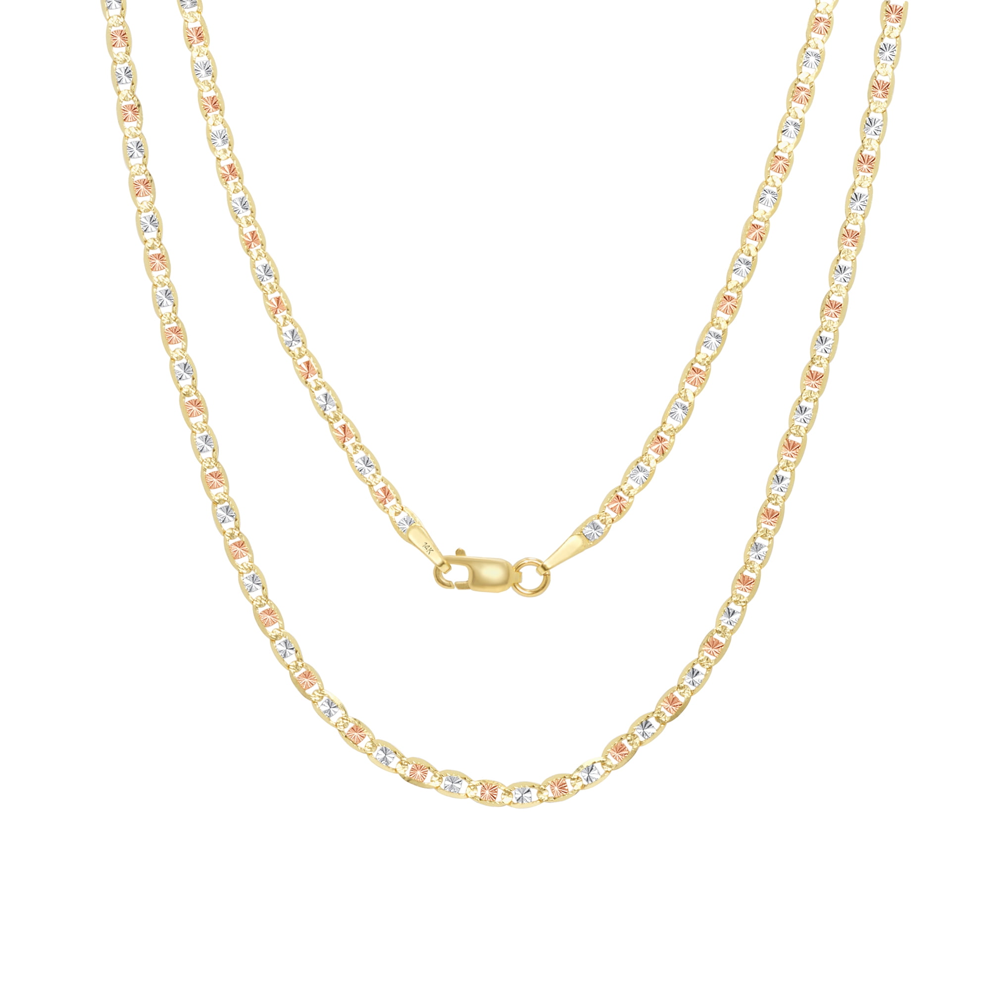 Nuragold 14k Real Yellow Rose White Gold Solid Valentina 2.3mm Anchor Link Chain Necklace (16"-24") Dainty Italian Jewelry for Men & Women
