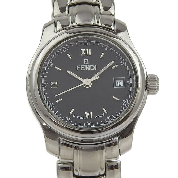 Pre-Owned Fendi Olologi Watch 210L Stainless Steel Quartz Analog Display Black Dial... (Good)