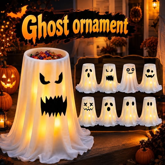 Halloween Decor, Halloween Light, Battery Powered Night Light, Ghost Light, Sliding Luminous Ghost Treat Tray Display Rack, 56X12 Inch for Outside Yard Walkway Doorstep Halloween