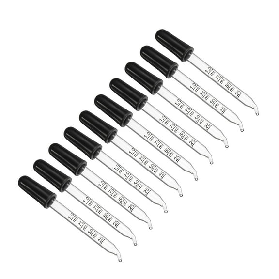 Uxcell Eye Dropper, 10pcs 1ml Glass Bent Tip Dropper with Rubber Bulbs Tubes for Transfer Liquids, Clear