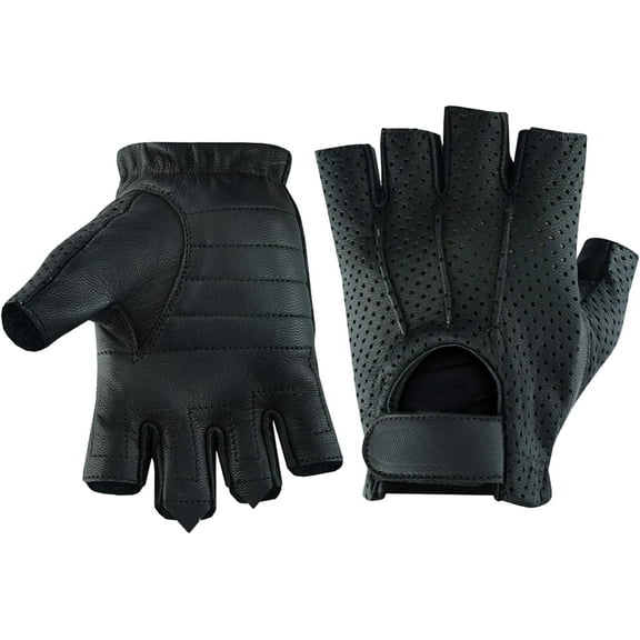 Daniel Smart Deerskin Leather Gloves–Fingerless Women Motorcycle Gloves with Gel Palm, Reflective Piping Design & Wrist Strap