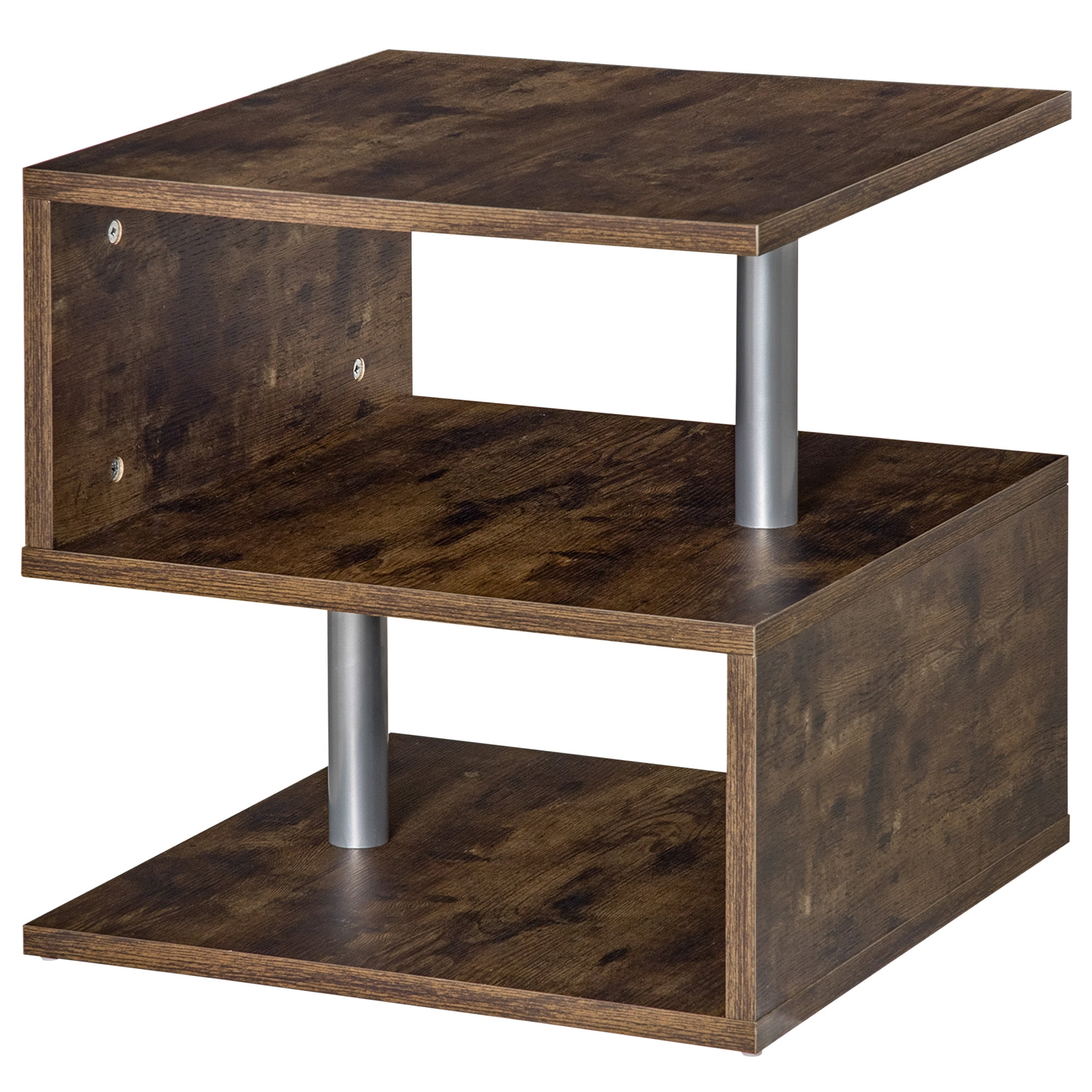 HOMCOM C Shape Side Table Marble-Effect Top Metal Frame Space-Saving Furniture 