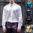 thumbnail image 6 of Mens Casual Satin Silk Button Down Dress Shirt Slim Fit Party Long Sleeve Shirts, 6 of 10