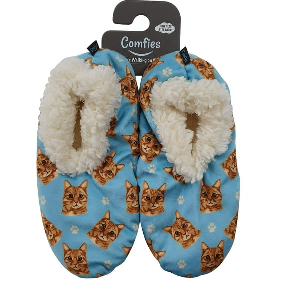 Comfies Super Soft Orange Tabby Slippers - Unisex - One Size Fits Most - Cozy House Slippers - Non Skid Bottom
