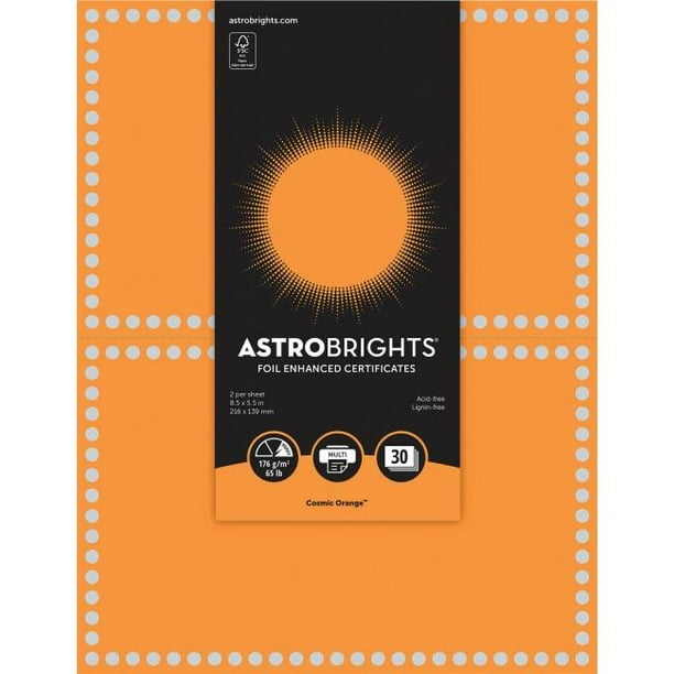 Astrobrights NEE91108 Astrobrights Demi-Feuille Amélioré Certificats - Orange