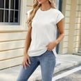 thumbnail image 6 of Sunsent Summer Solid Color Round Neck Loose Short Sleeve T-Shirt Top, 6 of 7