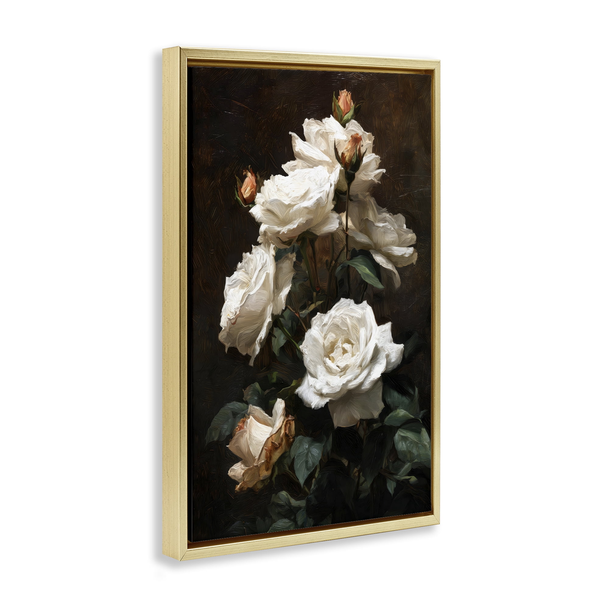 Stupell Industries Tower of White Roses Gold Framed Floater Canvas Wall Art, design by Petal Prints Design