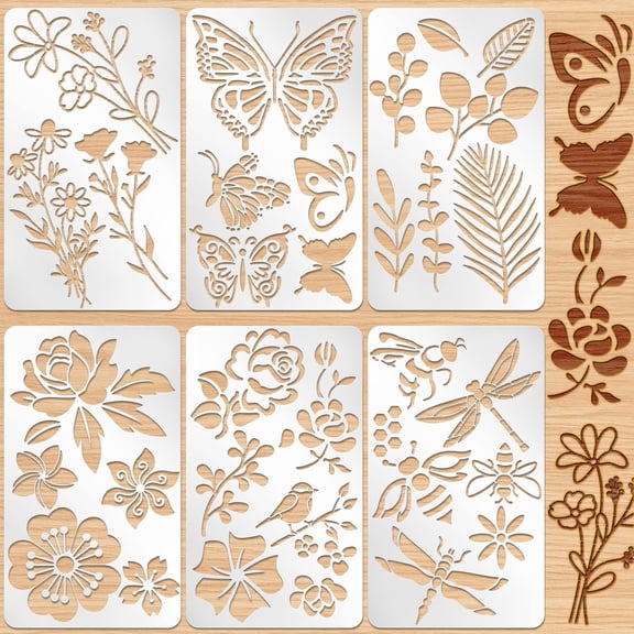 6 Pcs Mixed Metal Stencil Wood Stencil Templates Stencils for Journaling Burning Stencils for Wood Carving Drawing Engraving Scrapbooking Journal Craft DIY(Plant Style)
