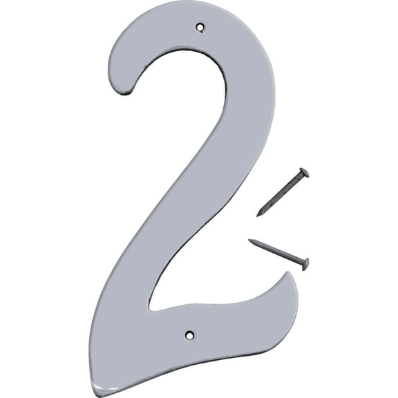 Hy-Ko House Number 2 Satin Nickel - Metal, 4 In. - Silver