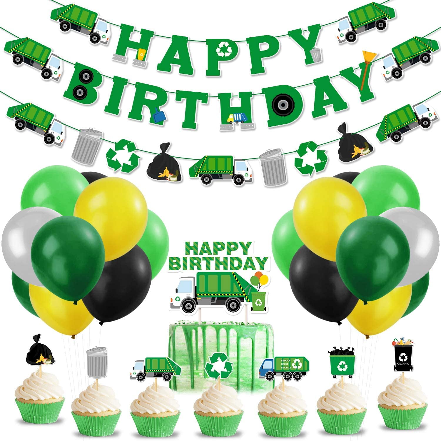 Garbage Truck Birthday Party Supplies Trash Truck Banner Garland Cake