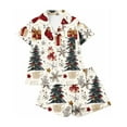 thumbnail image 6 of FDGIU Women's Christmas Pajama Short Set, 2-Piece Short Sleeve Lapel Top & Shorts, Holiday Print Matching Lounge & Sleepwear, 6 of 7