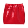 thumbnail image 4 of YONGHS Womens High Waist Elastic Bodycon Pencil Skirts PVC Leather Slim Fit Mini Skirts Red S, 4 of 7