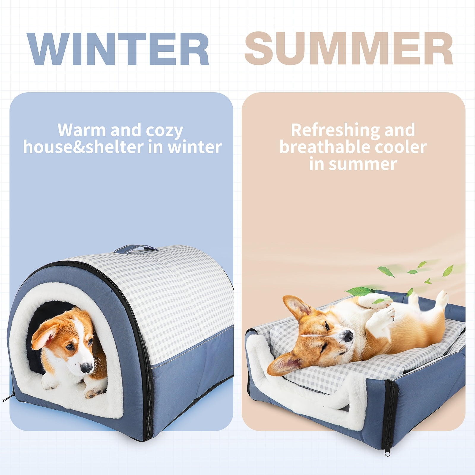 MASBRILL 2-in-1 Dog & Cat Bed with Reversible Pillow – Soft Warm Cozy Pet House for Indoor Small to Medium Dogs with Anti-Slip Bottom, Foldable & Waterproof ,17.7inch