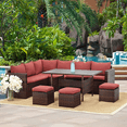 thumbnail image 2 of Superjoe 7 Pcs Outdoor Dining Sectional Sofa Couch All Weather Wicker Conversation Set with Table, Red, 2 of 10