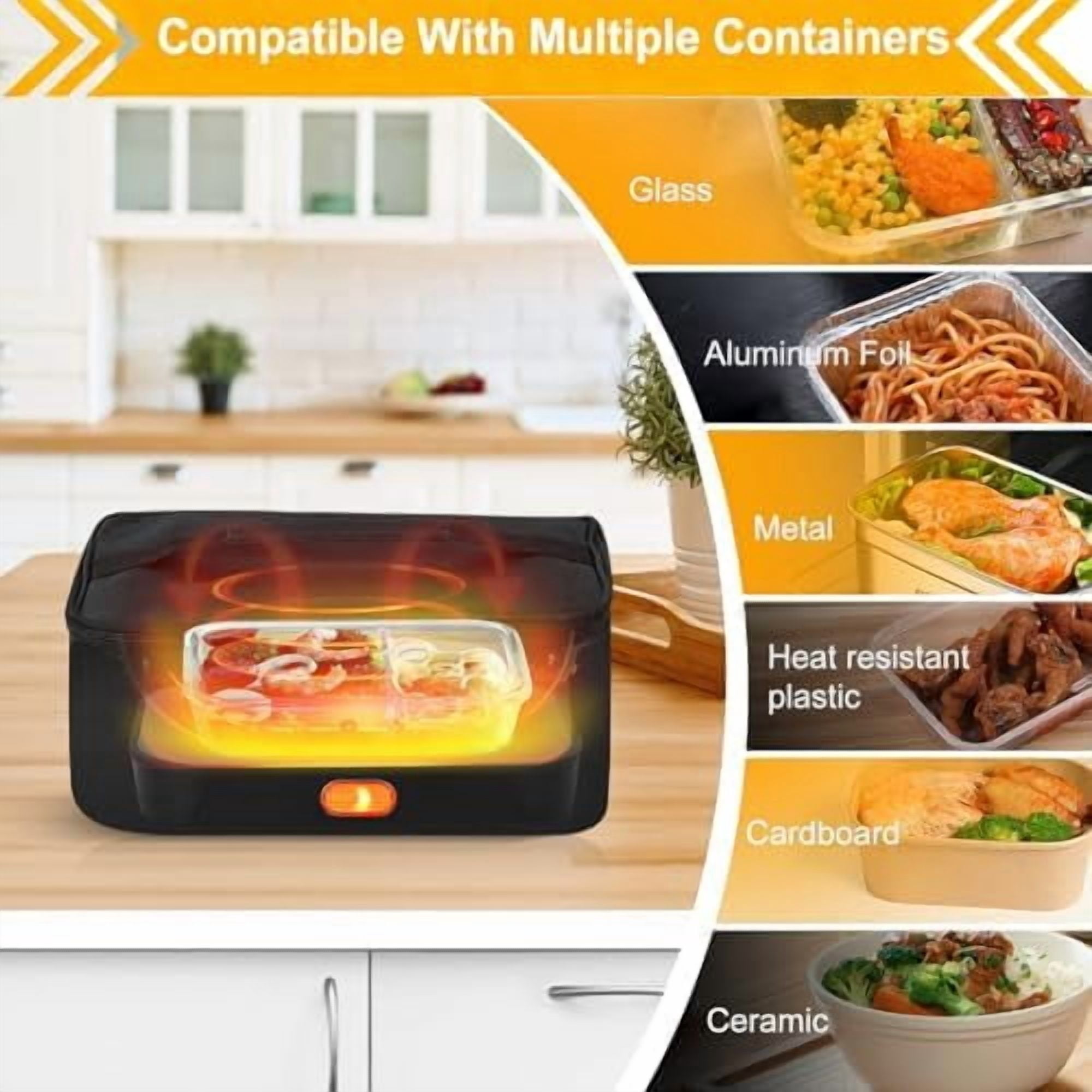Portable Oven - 100W Fast Heating Food Warmer, 3-in-1 Electric Lunch Box & Lunch Warmer 12V/24V/110V - Mini Personal Microwave Oven for Car, Truck Driver, Office, Travel & Outdoor Use