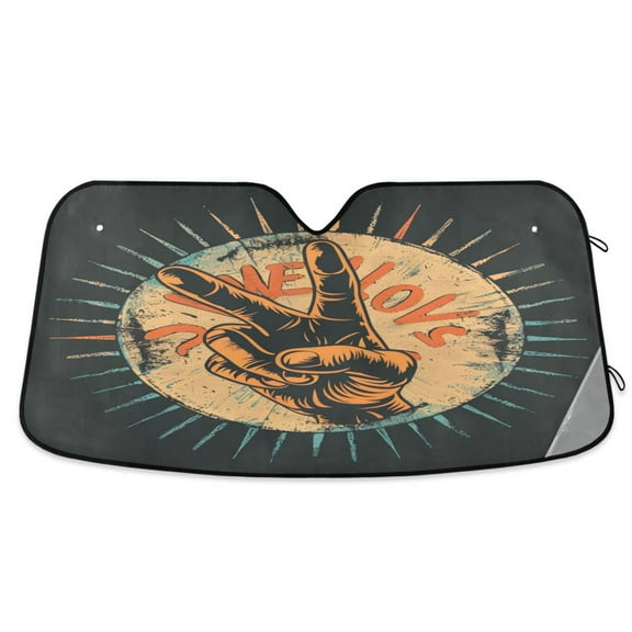 Love and Peace Sign Car Windshield Sun Shade Foldable Car Front Window Visor Heat and UV Protection 53x23.5