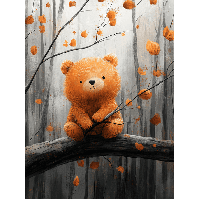 Qisvanset 12x16 Inch Fishing Bear Canvas Wall Art, Bright Cartoon Illustration Art Kids Bedroom Wall Decor