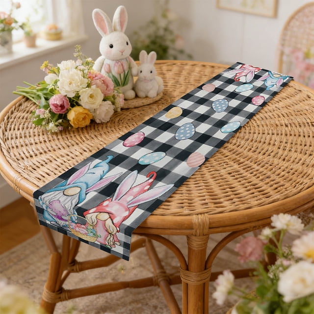 Centre de Table de Pâques en Lin Chemin de Table Double Face 33X150Cm pour Table à Manger