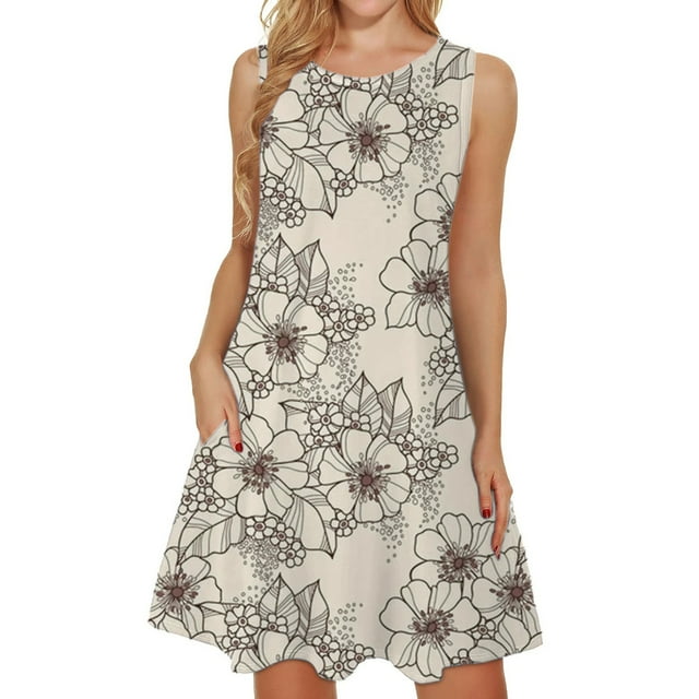 RWJDXD Robe d'Été Ample et Confortable pour Femmes Col Rond Manches Courtes Motif Floral Jupe Sans Manches Été Jupe Ample Respirante Robe de Soirée pour Femmes