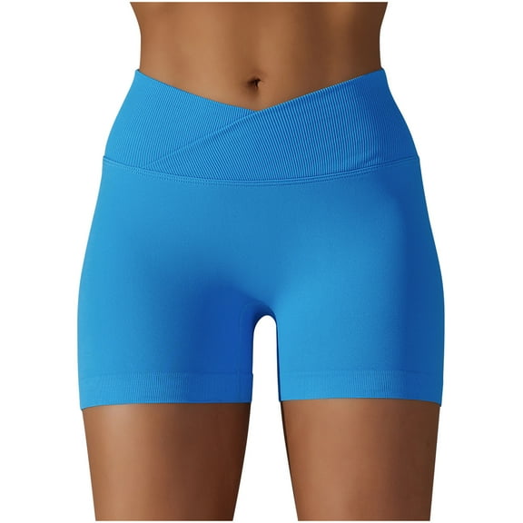 Zpanxa Womens Shorts Clearance, Gym Shorts Womens Biker Shorts, Seamless Yoga Running Shorts Fashion Workout Sport Casual Solid Color Athletic Shorts Pants Blue M