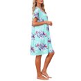 thumbnail image 4 of Womens Plus Size Cotton Loose Short Sleeve Sleepshirt Nightgown for Comfortable Home Wear L Lack Blue Floral, 4 of 6