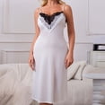 thumbnail image 2 of JSGEK Women Contrast Lace Trim Spaghetti Strap Chemise Dress Satin Fabric Nightwear Lingerie Set White S, 2 of 5