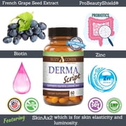 Suzy Cohen DermaScript Clear Skin Capsules Probiotics, Biotin, Lactobacillus Plantarum - Fights Hormonal Acne, Dry skin, Blemishes, Age Spots and Redness and Dark Circles