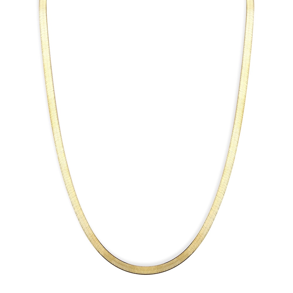 Solid 14K Yellow Gold Herringbone Chain 5mm Wide Necklace 16 inches Long with Lobster Clasp