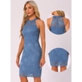 thumbnail image 2 of DARING DIVA Lace Halter Neck Sleeveless Bodycon Cocktail Sheath Dress M Grey Blue, 2 of 6