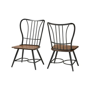 Baxton Studio Longford "Dark-Walnut" Wood and White Metal Dining Arm Chair (Set of 2)