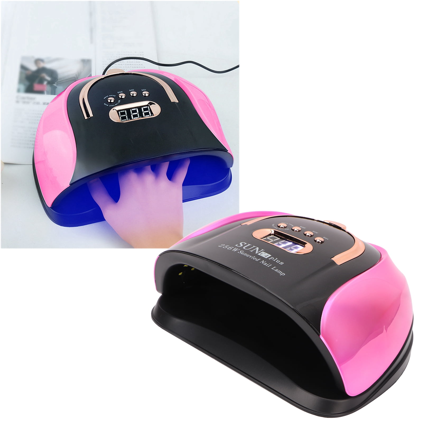 BOKYAN Professional UV Gel Nail Lamp 256W High Power 57pcs Lamp Chips 4 Timers Fast Curing Portable Handle Purple Red Nail Art Tool US Plug 9.05 inches / 23 cm for Salon and Home Use