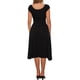 thumbnail image 3 of Vestido midi casual negro con escote redondo, mangas cortas y fruncido de Inspire Chic para mujer, 3 of 6