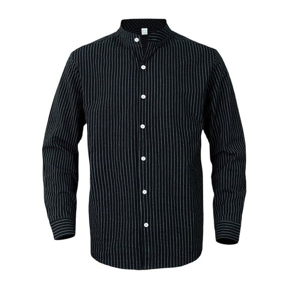 JAJAHO Men's Striped Stand Collar Shirts Button Up Shirt Long Sleeve Regular Fit Business Casual Wear Lightweight Fall Spring Trendy Tops