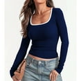 thumbnail image 3 of Womens Slimming Fit Basic Tops, Long Sleeve Shirts for Women Spring Casual Solid Color Slim U Neck T-Shirts Fall Clothes, 3 of 6