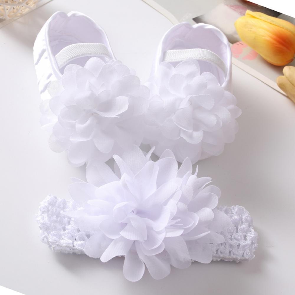 Baby Girls Bowknot Princess Shoes Headband Set,Soft Sole Floral Mary Jane Flats Infant Princess Prewalkers Toddler Wedding Dress Shoes,Non-Slip Toddler First Walkers Christening Baptism Crib Shoes - image 2 of 7